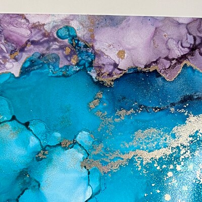Alcohol Ink Greeting Card - Purple Turquoise - image2